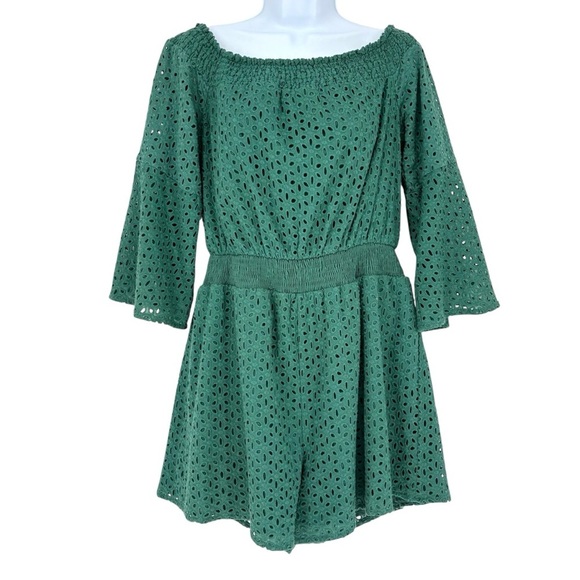 NWT Anthropologie Chloe Oliver Cotton Eyelet Shorts Romper | Sz Medium | Green - Picture 1 of 11